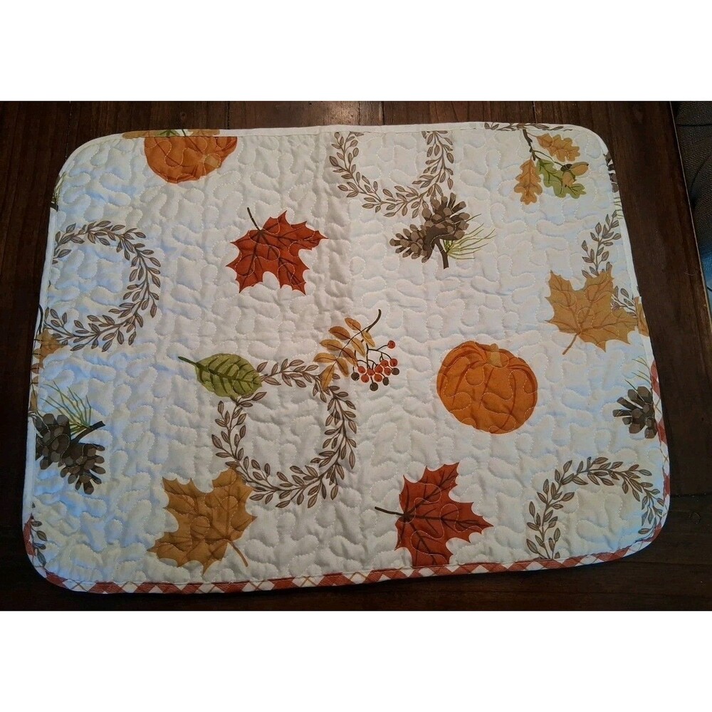 Standard Bed Pillow Sham Autumn Fall Leaves Pumpkins Harvest 19" X 25" Quilted